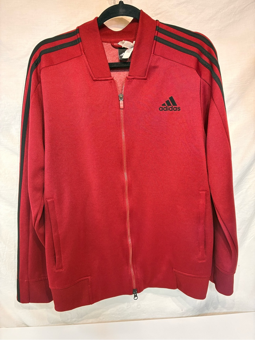 adidas women's Red Full-Zip Track Jacket with Black Stripes